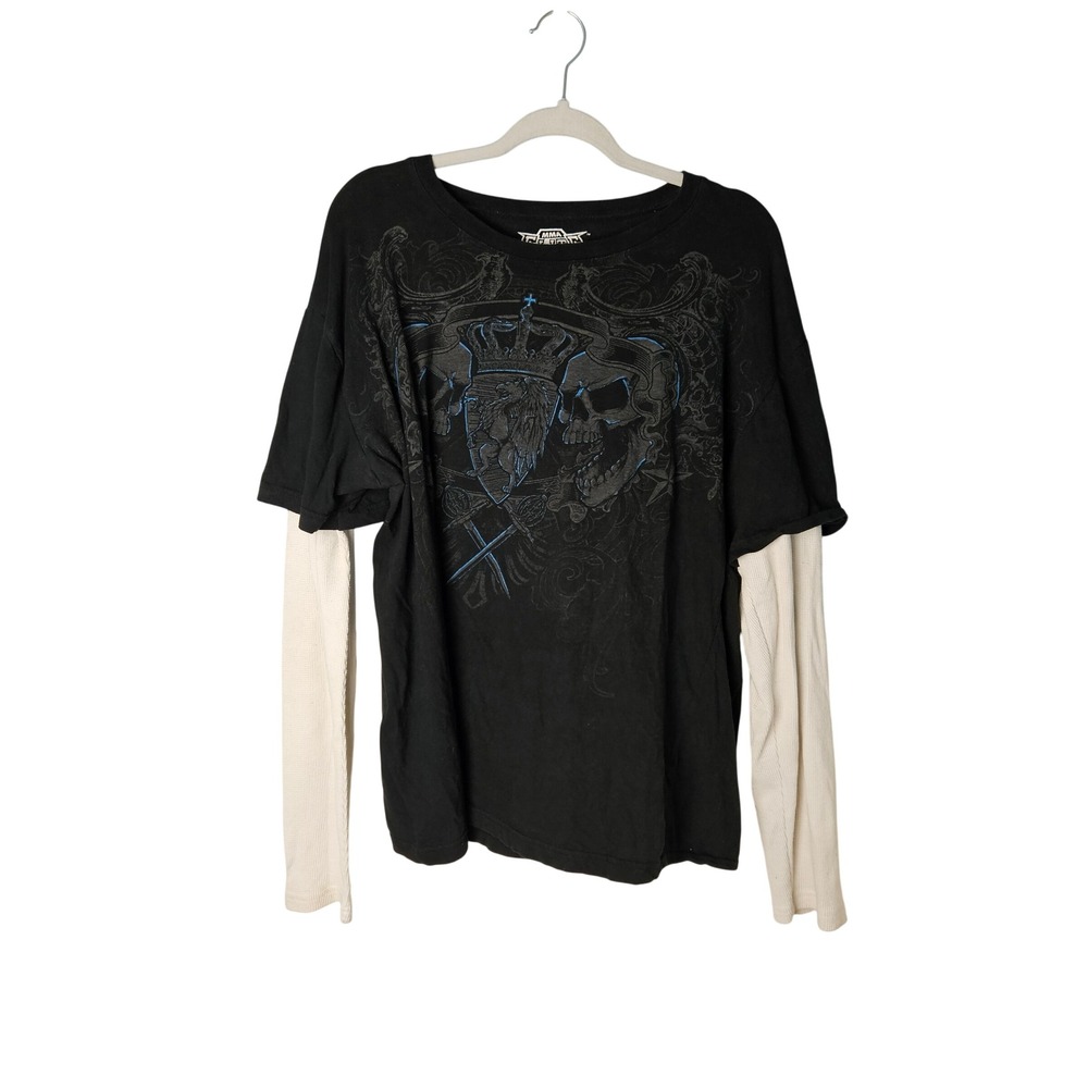 MMA Elite Y2K Thermal Graphic Layered T-Shirt Skull and Crown Mens 2XL